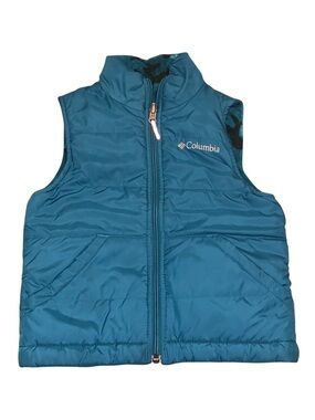 Columbia Kids Reversible Fleece Puffer Vest Teal Blue Camo Full Zip
